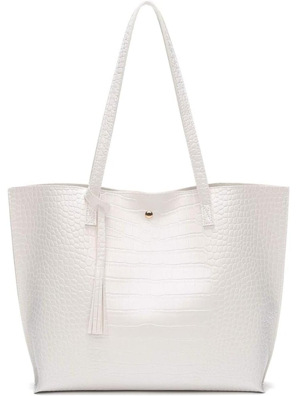 Women’s White-cro Soft Faux Leather Tote Bag Tassel Large Shoulder Purse